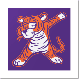 Dabbing Tiger // Orange and Purple Cartoon Tiger Posters and Art